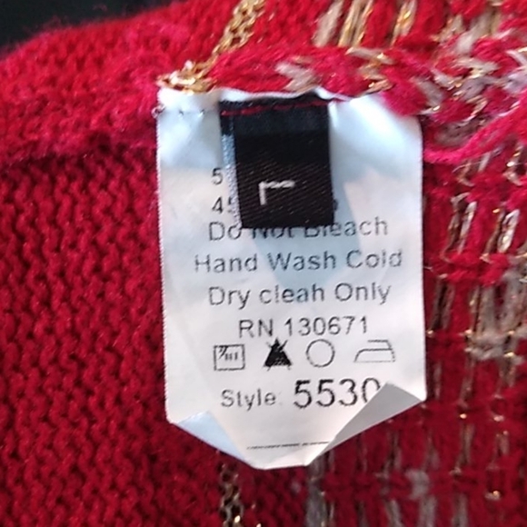 Deja Vu Red Aztec Fringe Metallic Long Duster Length Cardigan sz L - Picture 8 of 8